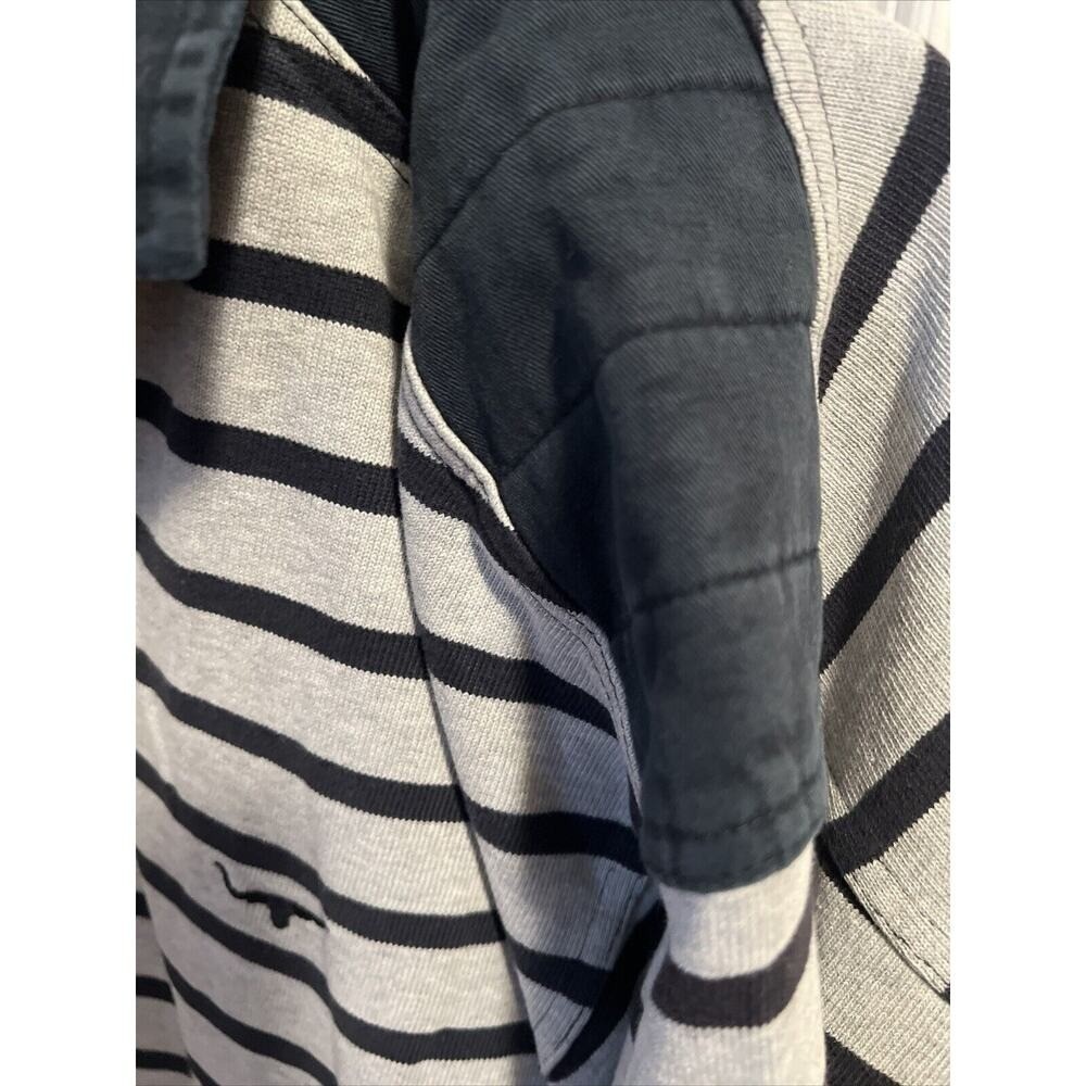RM WILLIAMS Mens L Rugby Polo Striped Blue/Gray Collared Long Sleeve Jersey AUS - Picture 11 of 16
